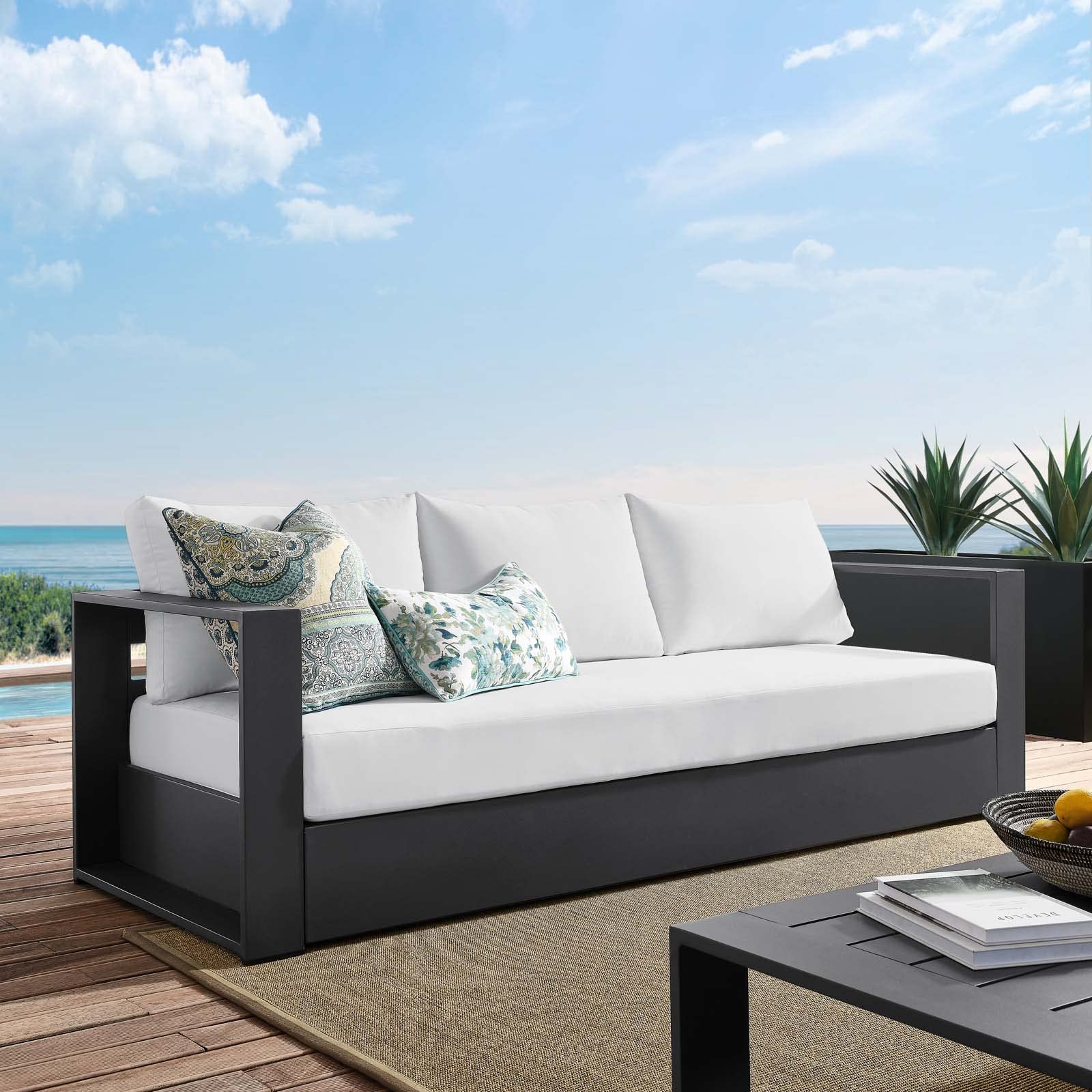 Modway Tahoe Aluminum Outdoor Patio Sofa In Gray White