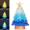 WeDoSoy Sea Glass Christmas Tree - Handcrafted Mini Christmas Tree with LED Lights, Blue Gradient Color, Ideal for Christmas, Ne