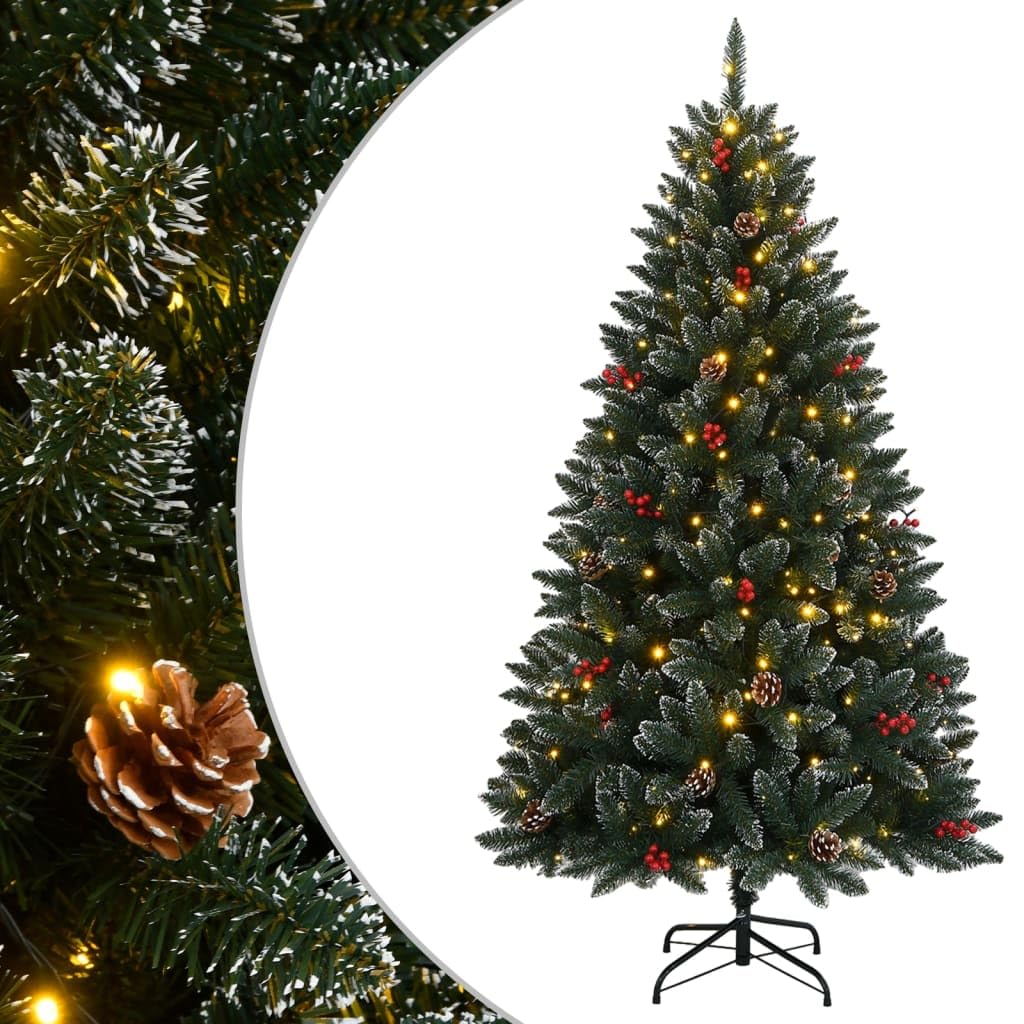 vidaXL Artificial Christmas Tree with Stand - 82.7&quot; Xmas Decoration - 300 LED Lights - Green & White - PVC Material