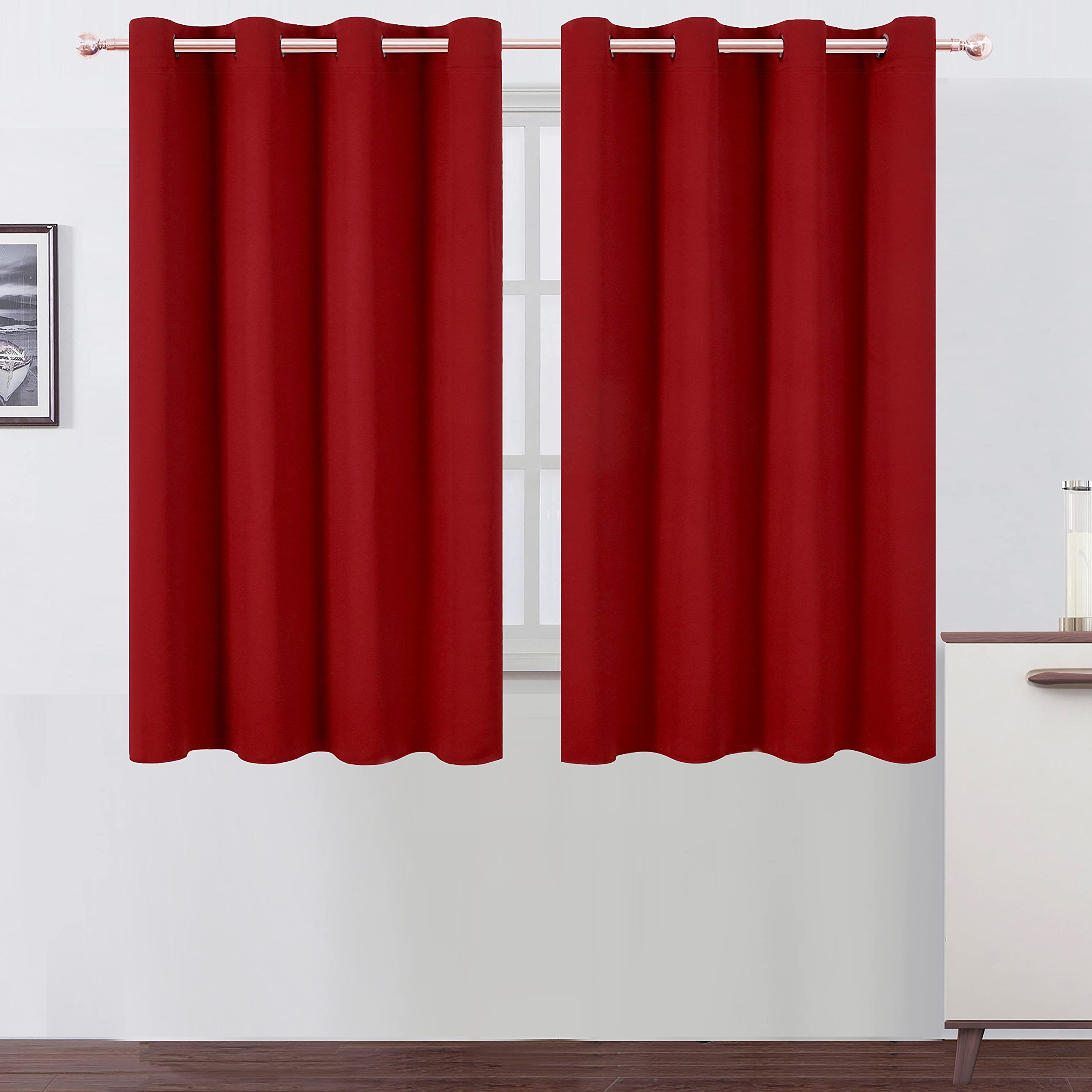 Lemomo Red Blackout Curtains/52 X 45 Inch Length Kids Curtains/Set Of 2 Panels Grommet Bedroom Curtains For Living Room Curtains
