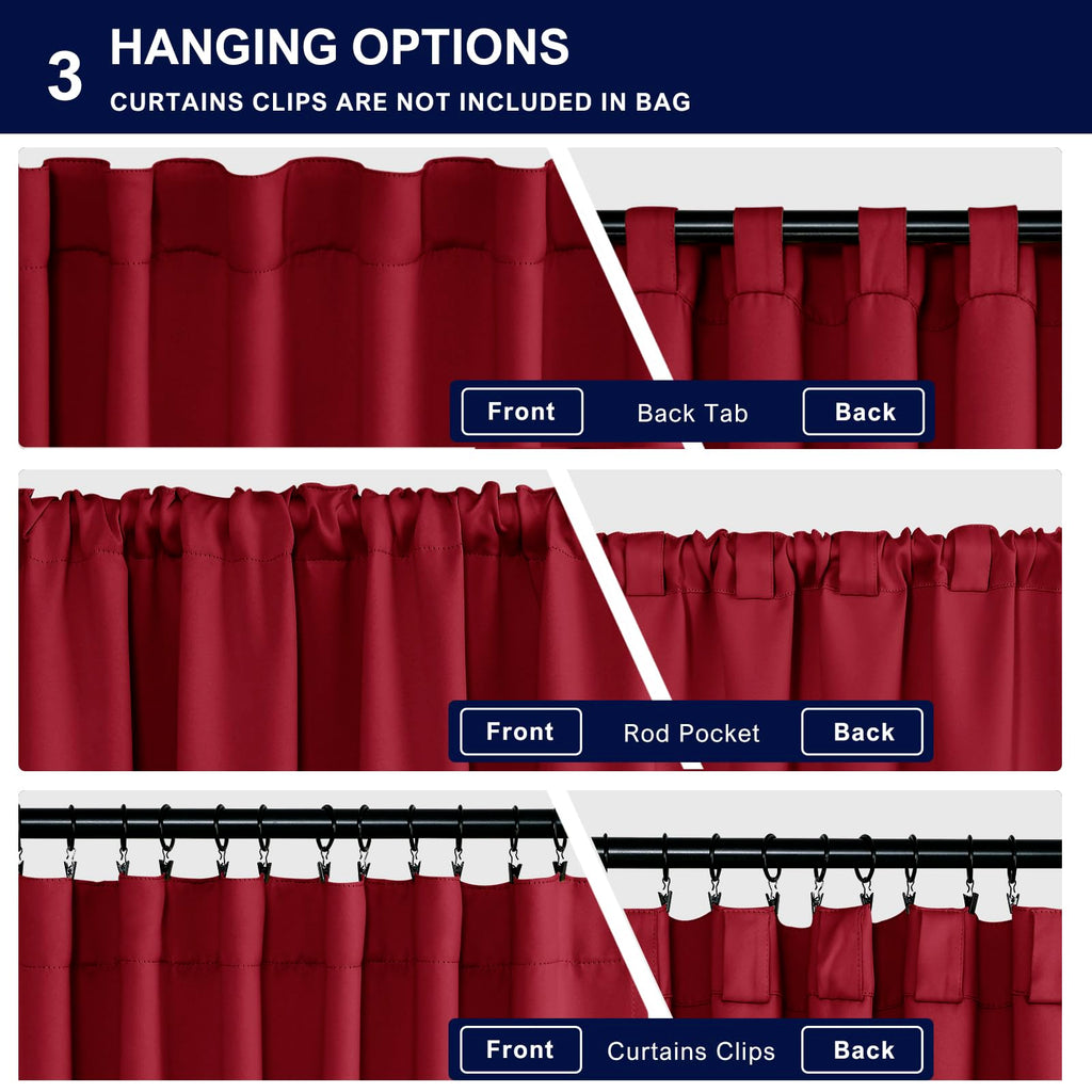 Hiasan Short Red Blackout Curtains 36 Inch Long, Bathroom Small Window Curtains Rod Pocket & Back Tab Thermal Insulated Christma