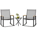 Shintenchi 3 Piece Outdoor Rocking Bistro Set, Textilene Fabric Small Patio Furniture Set, Front Porch Rocker Chairs Conversation Set With Table For Lawn, Garden, Balcony, Poolside (Light Gray)