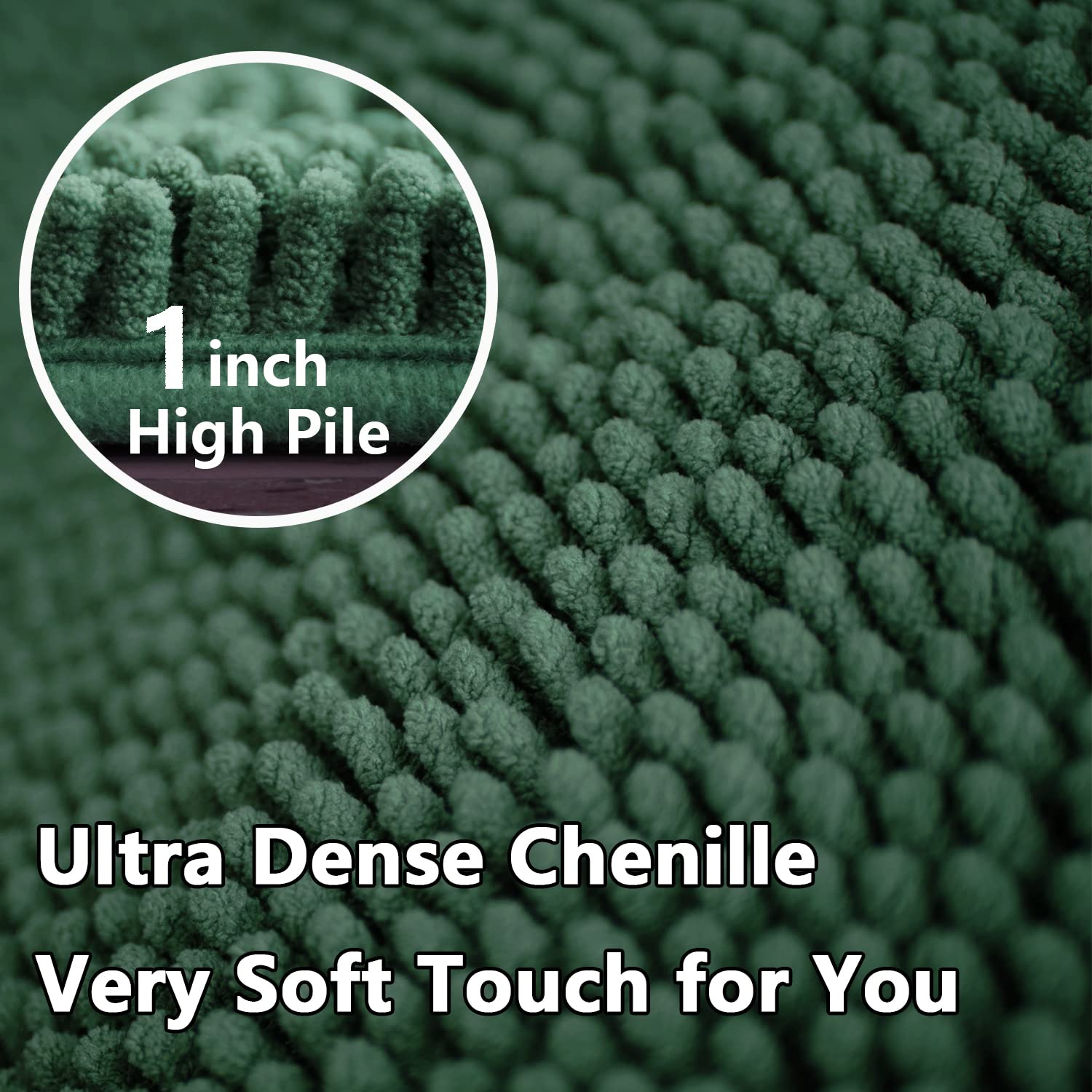 Green Bathroom Rug Chenille 3-Piece Extra Soft And Absorbent Shag Bath Mat Set, Machine Wash Green Bathroom Rug Set, Strong Pvc