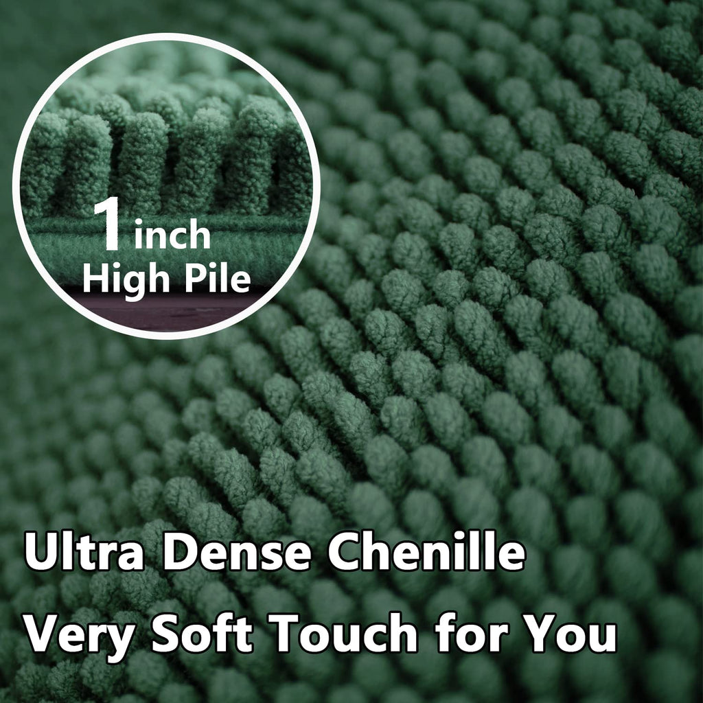 Green Bathroom Rug Chenille 3-Piece Extra Soft And Absorbent Shag Bath Mat Set, Machine Wash Green Bathroom Rug Set, Strong Pvc