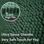 Green Bathroom Rug Chenille 3-Piece Extra Soft And Absorbent Shag Bath Mat Set, Machine Wash Green Bathroom Rug Set, Strong Pvc