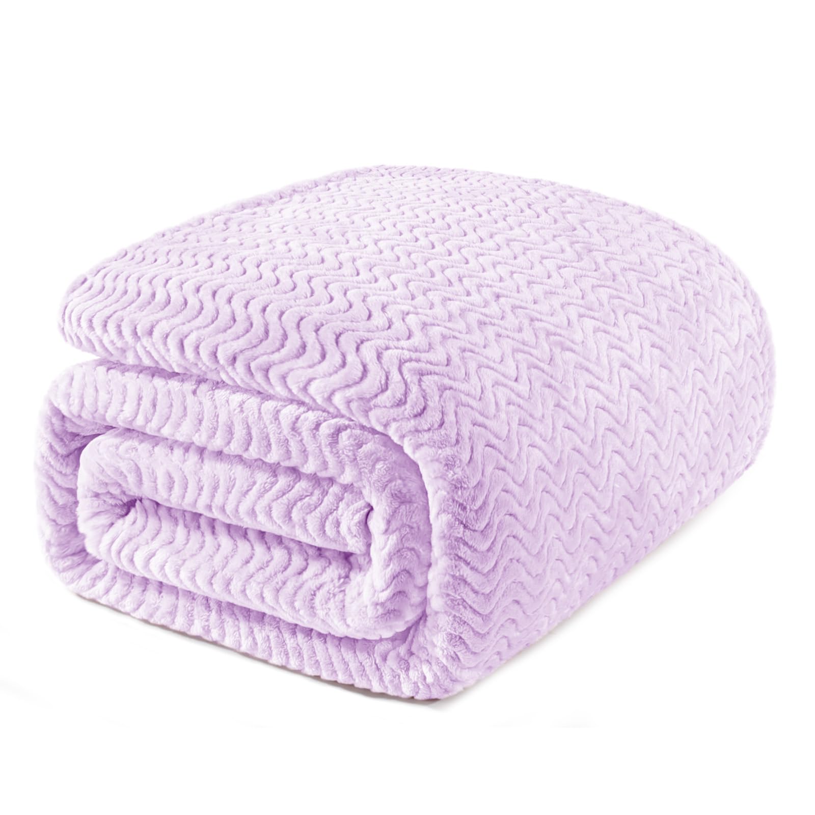 Exclusivo Mezcla Lilac Purple Fleece Queen Size Blanket For Bed, Super Soft Cozy Blankets With Decorative Wave Textured, Lightwe