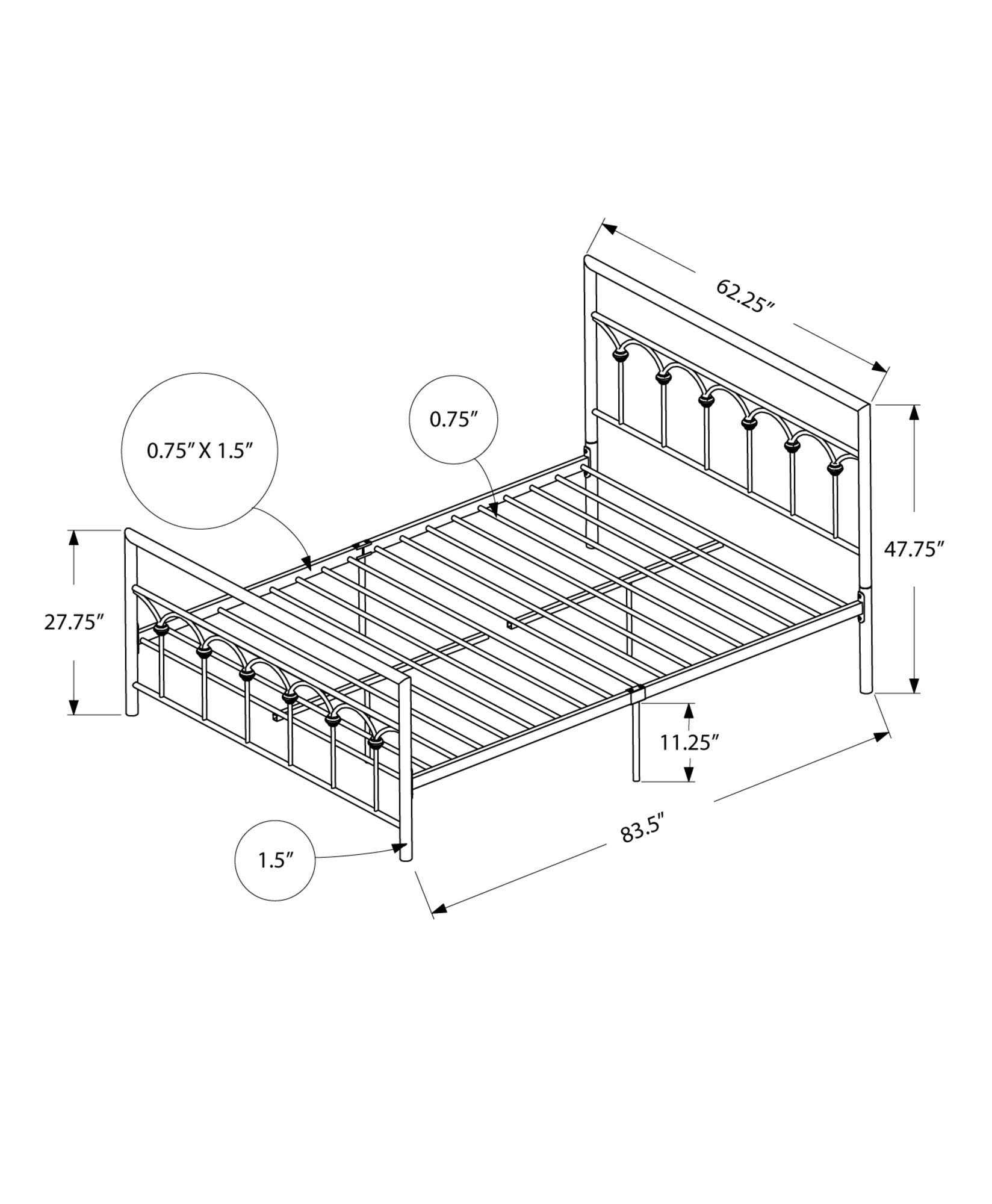 HomeRoots 47.75' Metal Frame Queen Size Bed