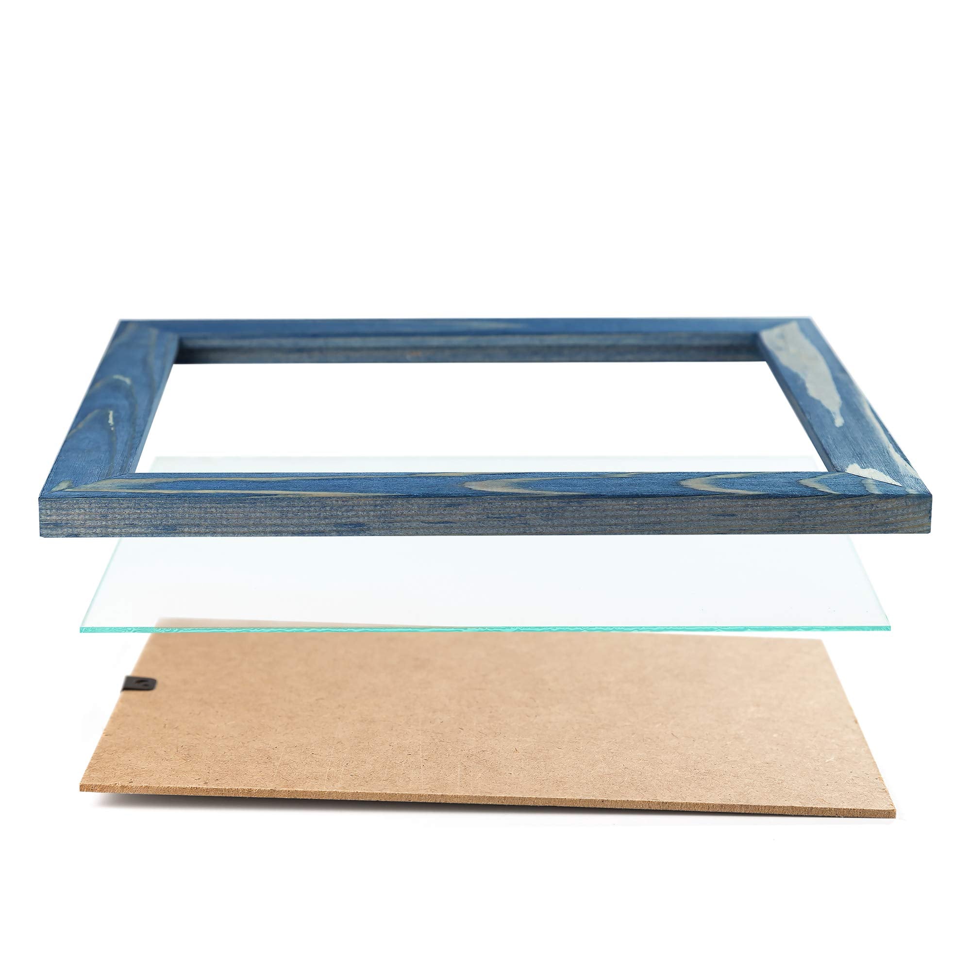 Rustic Wooden Picture Frames 8X10 - Navy Blue - Set Of 2-100% Natural Eco Solid Wood And High Definition Real Glass For Wall Mou