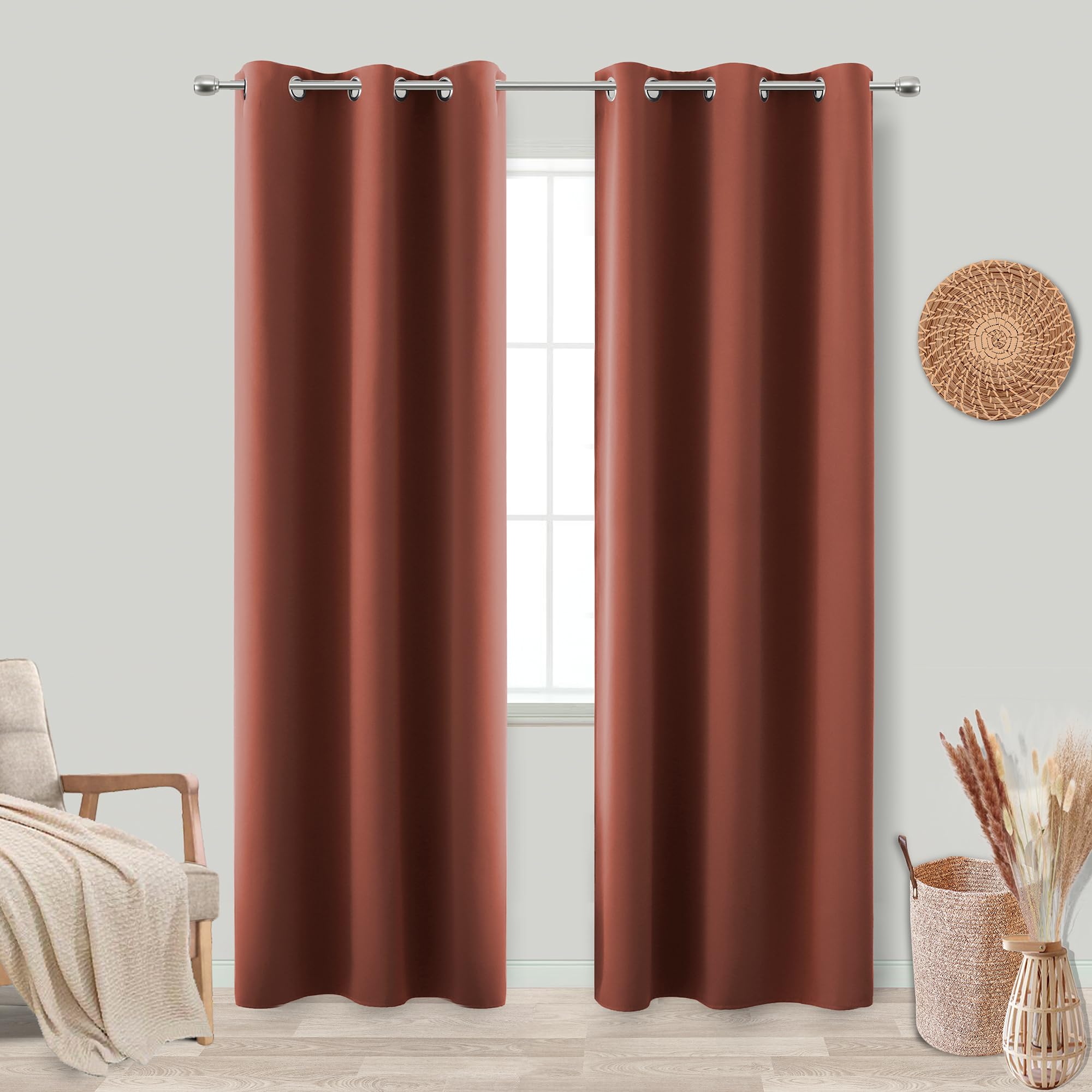 Koufall Copper Winter Curtains For Living Room,Insulated Warm Curtains For Tiny 24 28 30 36 Inch Wide Window Insulation Wamer,38X84 Inch Length,Set Of 2 Panels,Pottery Terra Cotta