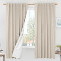 LAMIT 100% Blackout Natural Linen Curtains, 72 Inches Linen Textured Thermal Bedroom Curtains Back Tab and Rod Pocket Neutral Pa