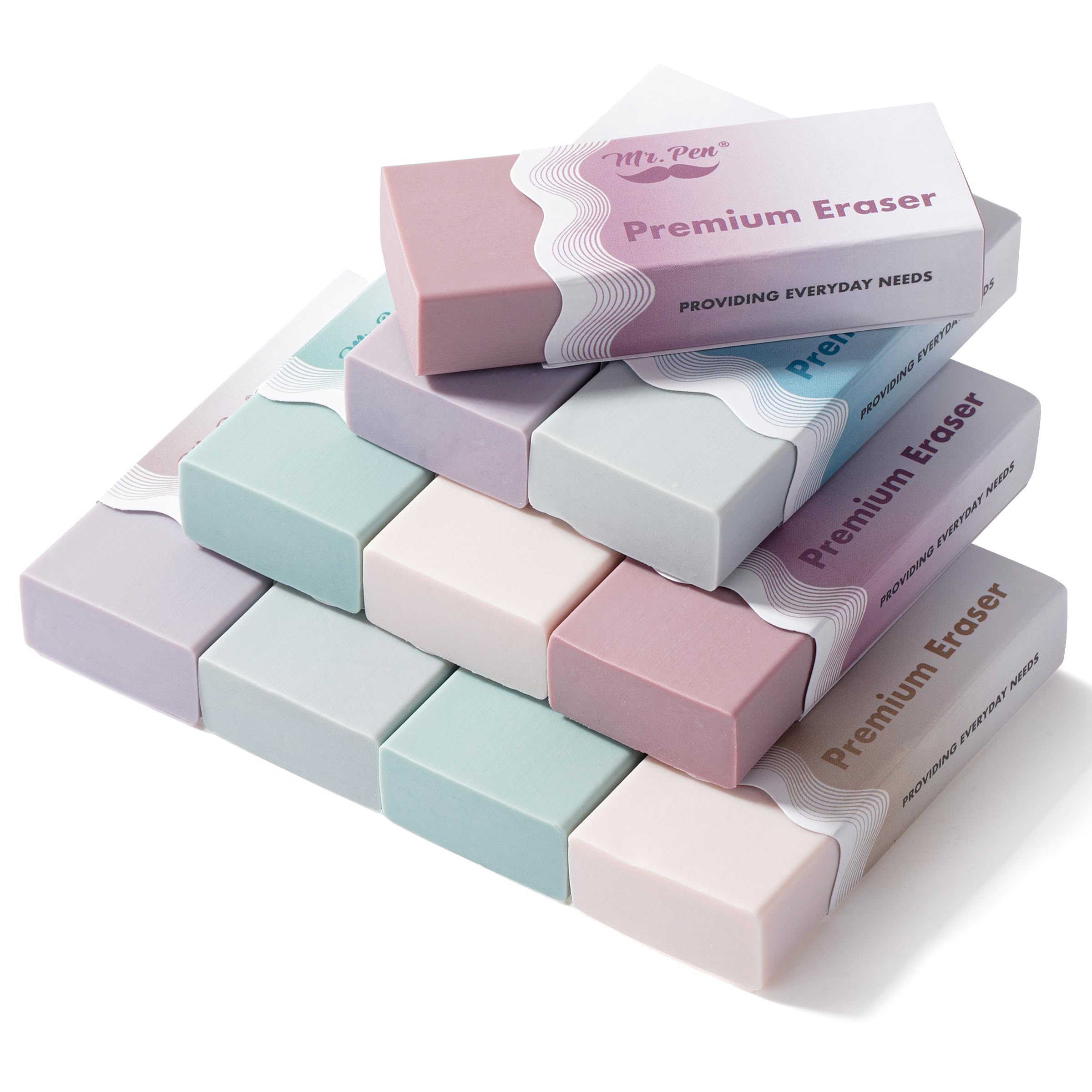 Mr. Pen- Erasers, 10 Pack, Wavy Sleeve Pencil Eraser, Morandi Colors, Erasers For Pencils, Mr Pen Eraser For School