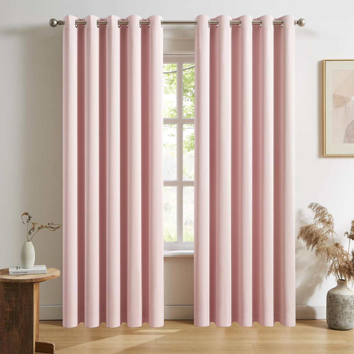 Dualife Baby Pink Grommet Room Darkening Curtains 60 X 84 Inches, 2 Panels