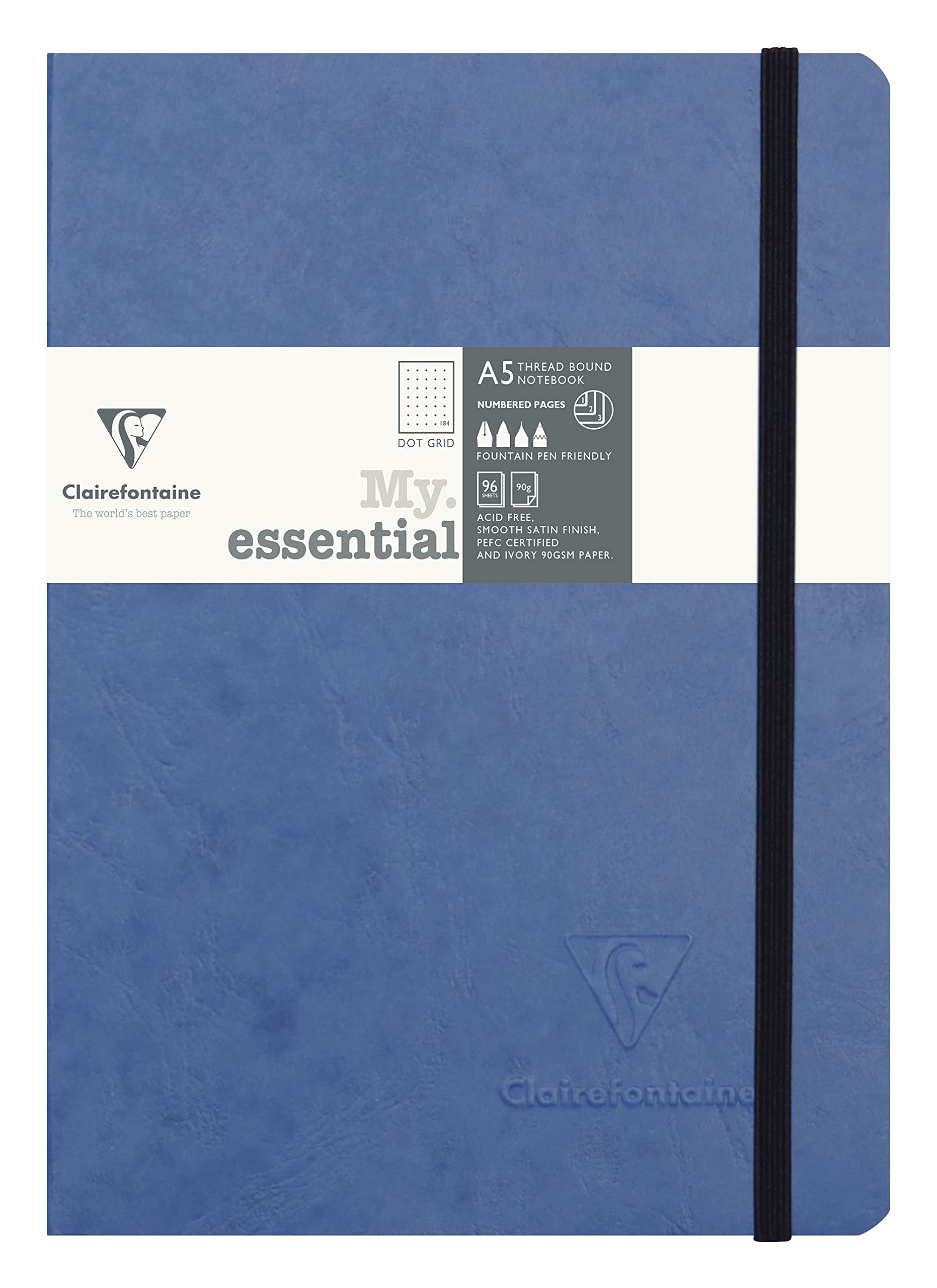 Clairefontaine 'Age Bag' Thread-Bound Notebook, A5, Dot, 192 Pages - Blue