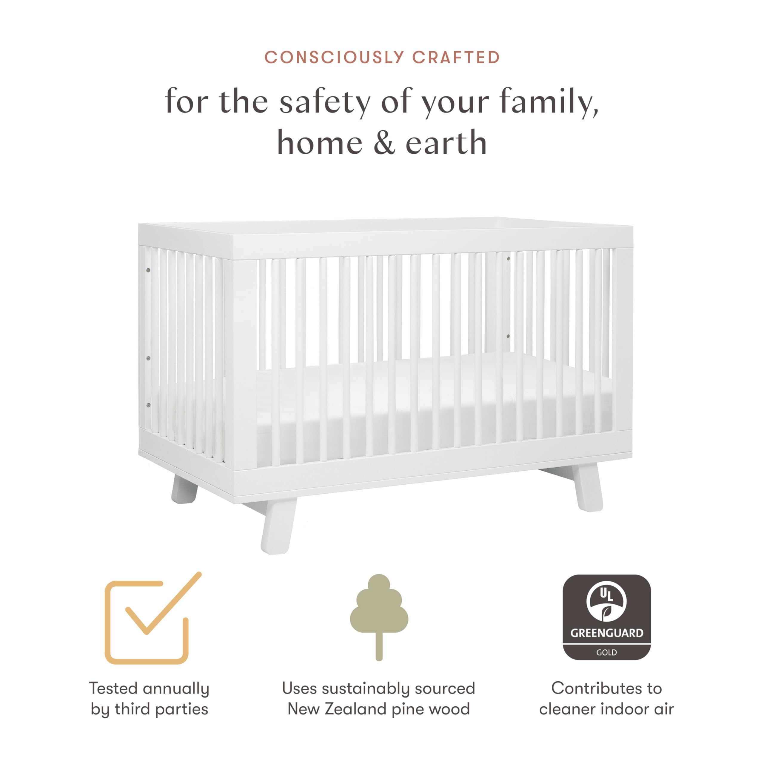 Babyletto Hudson 3-In-1 Convertible Crib With Toddler Bed Conversion Kit In White, Greenguard Gold Certified , 53.75X29.75X35 Inch (Pack Of 1)