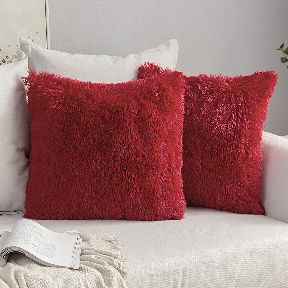Miulee Pack Of 2 Christmas Luxury Faux Fur Throw Pillow Cover Deluxe Winter Decorative Plush Pillow Case Cushion Cover Shell For