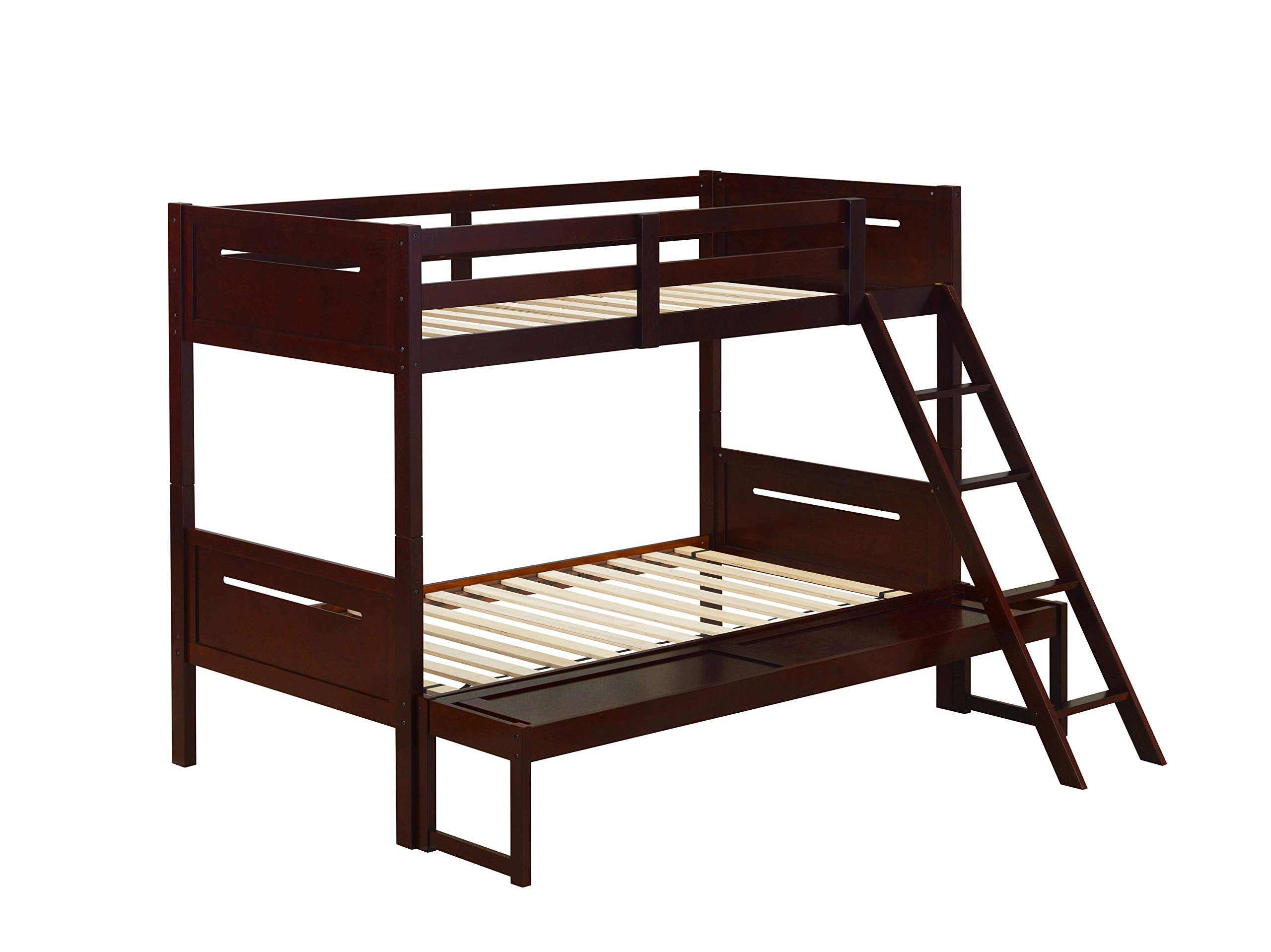 Coaster Home Furnishings Littleton Transitional Wood Twin Over Full Size Bunk Bed Frame with Ladder and Guardrails Fully Slatted Mattress Ready Foundation Espresso 405052BRN