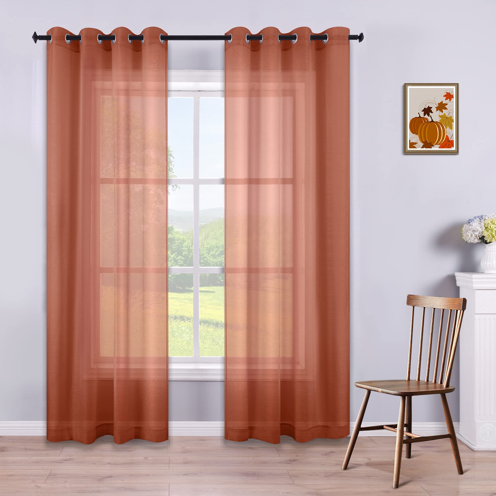 KOUFALL Terracotta Curtains 96 Inch Length for Living Room Set of 2 Panels Grommet Window Sheer Curtain Panels for Bedroom 52x96