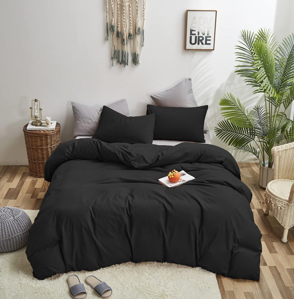 Karever Black Comforter Full Plain Black Bedding Pure Black Full Size Comforter Soft Durable Solid Black Comforter Set Women Men