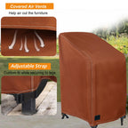 Nettypro Stackable Chair Covers 2 Pack Waterproof Outdoor Stack Chairs Cover Patio Furniture Stacking Chair Covers, Fits For 4-6 Stackable Dining High Back Chairs, 28 W X 35 D X 45 H Inch, Brown