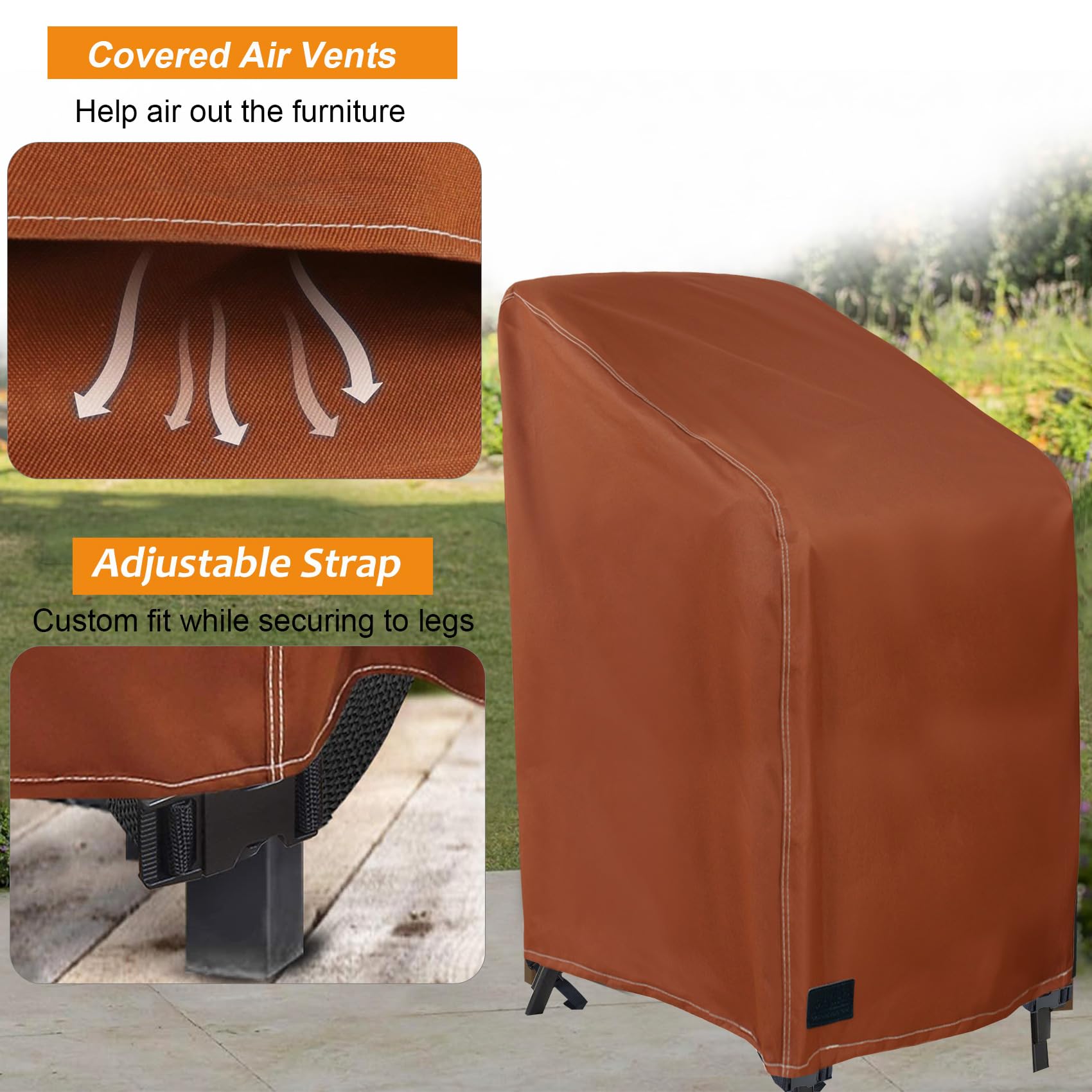 Nettypro Stackable Chair Covers 2 Pack Waterproof Outdoor Stack Chairs Cover Patio Furniture Stacking Chair Covers, Fits For 4-6 Stackable Dining High Back Chairs, 28 W X 35 D X 45 H Inch, Brown