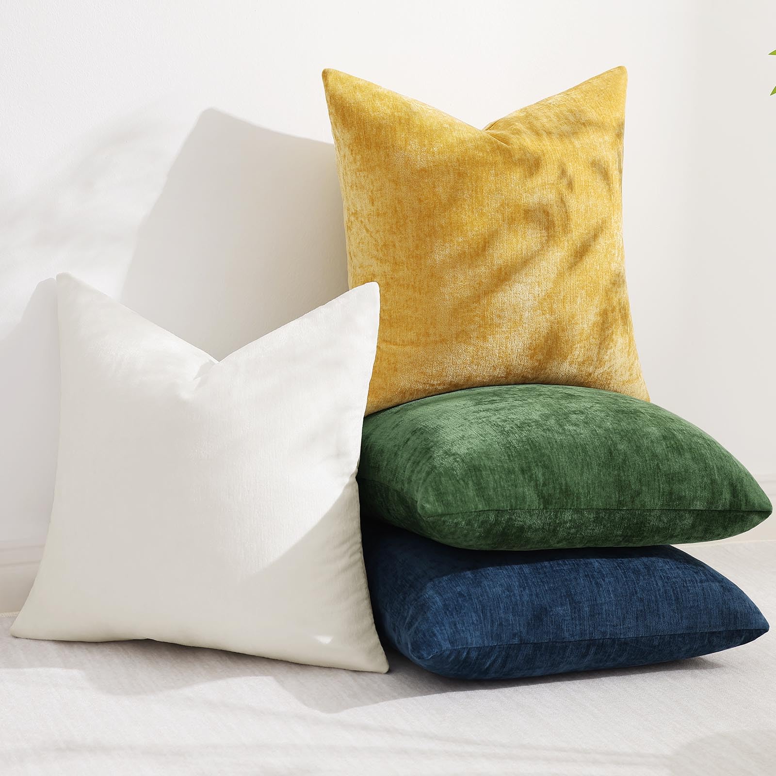 Decoruhome Couch Throw Pillow Covers 20X20 Set Of 2, Decorative Soft Chenille Solid Dyed Pillow Covers For Sofa Bed Living Room, Mineral Yellow