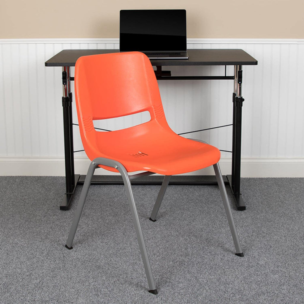 Flash Furniture Hercules Series 880 Lb. Capacity Orange Ergonomic Shell Stack Chair With Gray Frame (Pack Of 1)