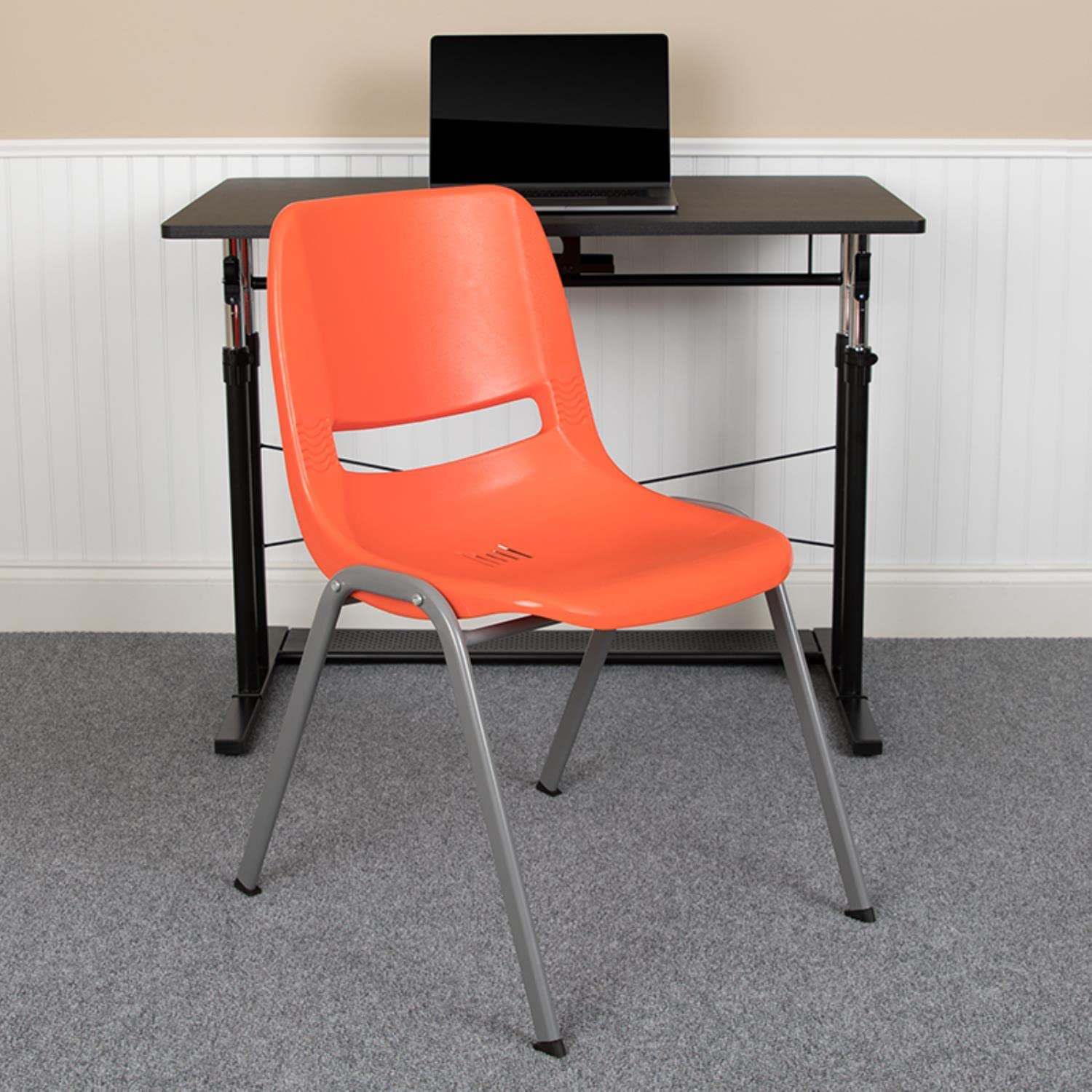 Flash Furniture Hercules Series 880 Lb. Capacity Orange Ergonomic Shell Stack Chair With Gray Frame (Pack Of 1)