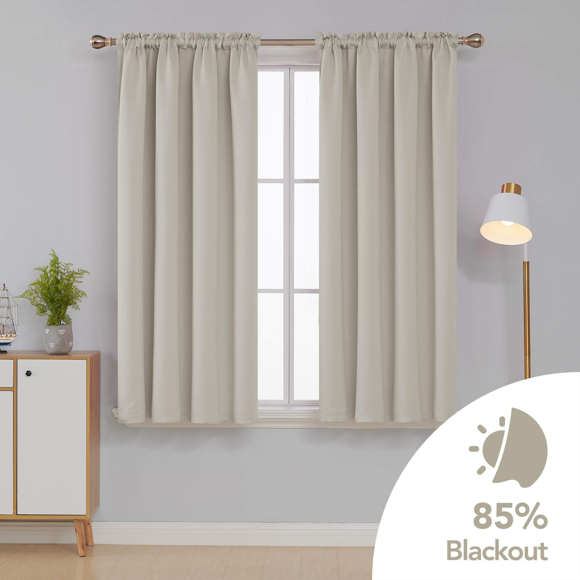 Deconovo Cream Curtains Blackout Drapes For Bedroom, Window Panels 63 Inch Length 2 Pack - 42W X 63L Inch, Light Beige, 2 Drapes