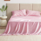 Love'S Cabin Satin King Sheet Sets - 4 Piece Pink Silky Satin Sheets King Size Bed Set With Deep Pocket, Luxury Silk Feel King Size Satin Sheet Set (1 Flat Sheet,1 Fitted Sheet,2 Pillow Cases)