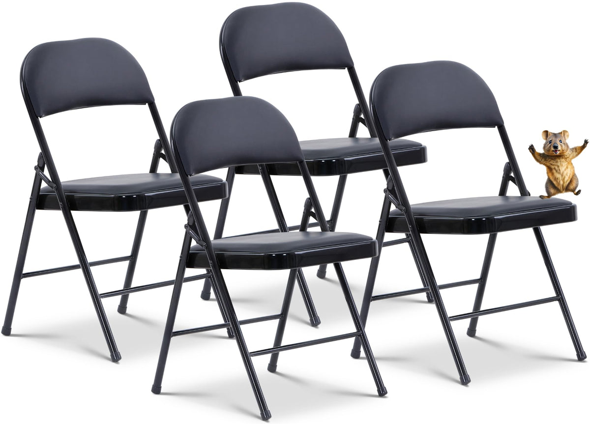 Oline Vinyl Folding Chairs, Padded Vinyl Cushion Chairs With Durable Metal Frame, Indoor Outdoor Stackable Foldable Guest Chairs