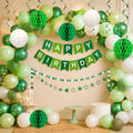 FI  FLICK IN 64 Pcs Green Theme Birthday Decoration Kit with Honeycomb Balls, Swrils, Star and Metallic & Chrome Balloons Party