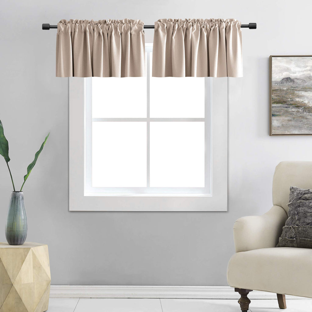 DONREN 2 Pack Blackout Window Valances for Basement with Rod Pocket -16 Inches Long Valances for Windows(Warm Taupe,52 Inches Wi