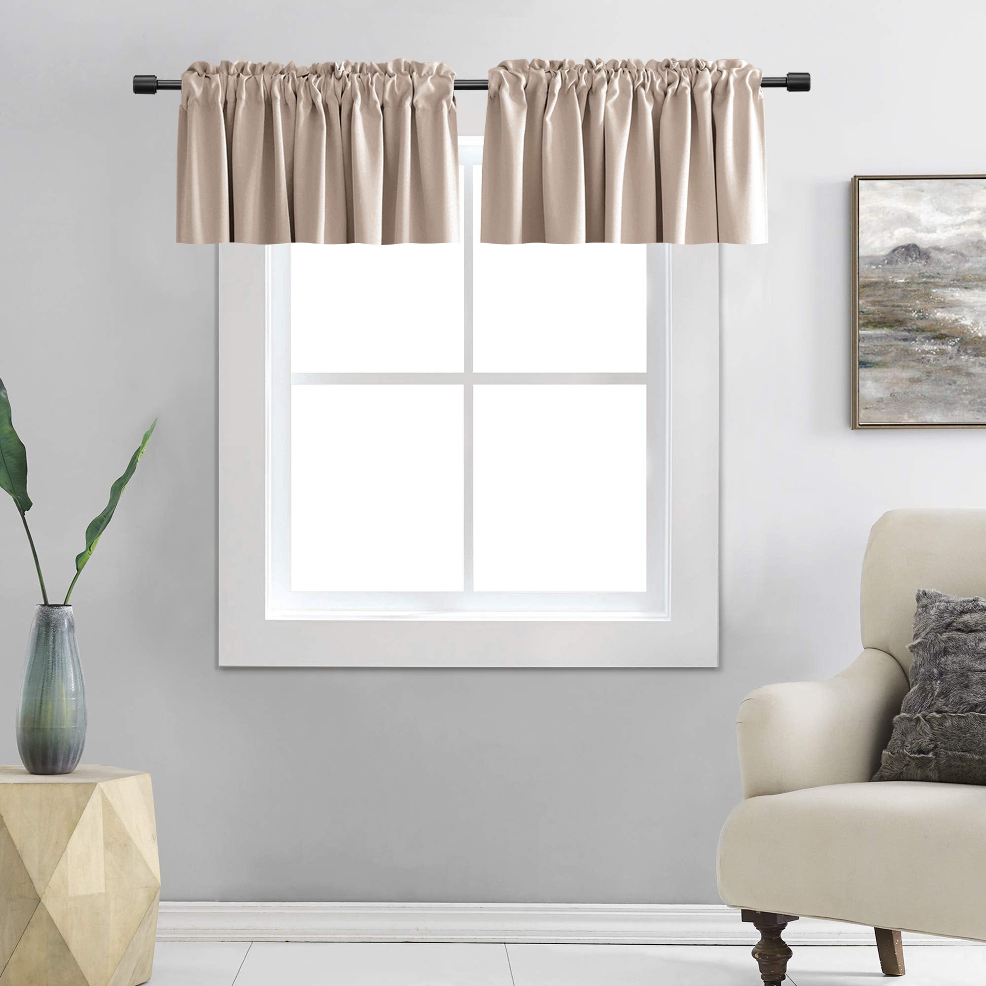 Donren Warm Taupe Window Curtain Valances For Kitchen - Room Darkening Valances For Window With Rod Pocket (72 By 18 Inch,2 Pane