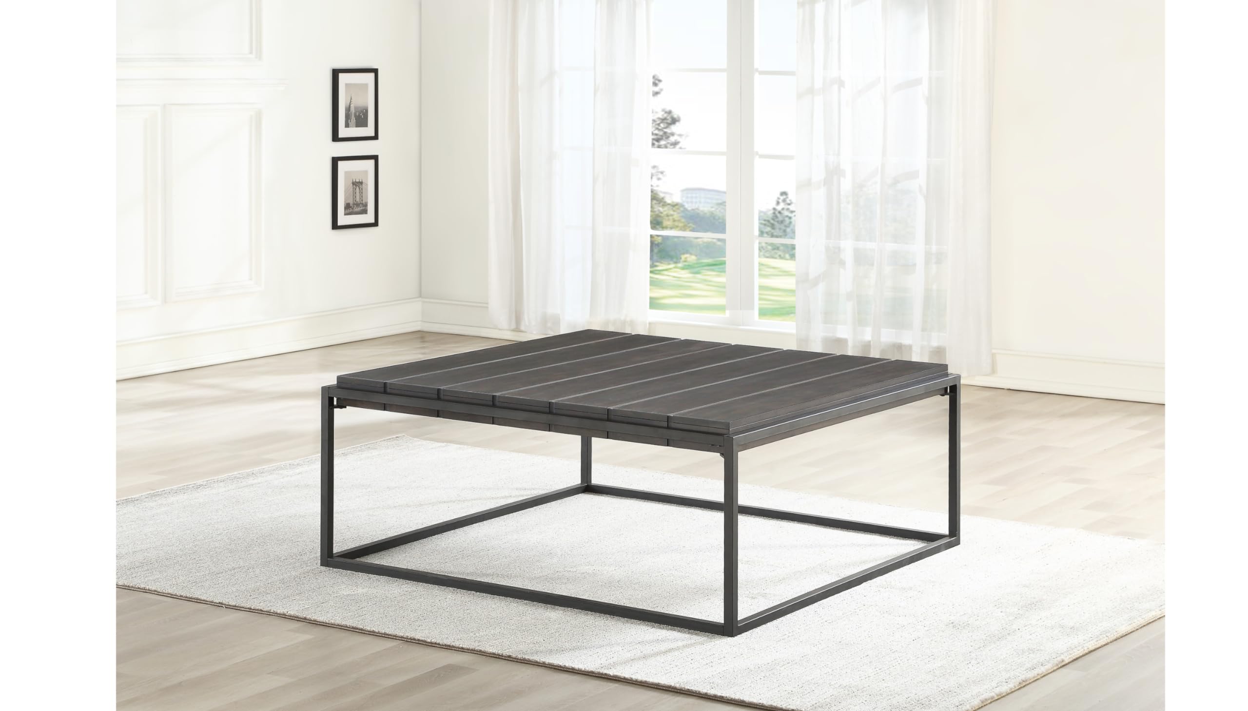 Steve Silver Co Tekoa 48-Inch Square Cocktail Acacia Veneers, Iron Base, Grand Scale for Modern Living Rooms Table, Walnut