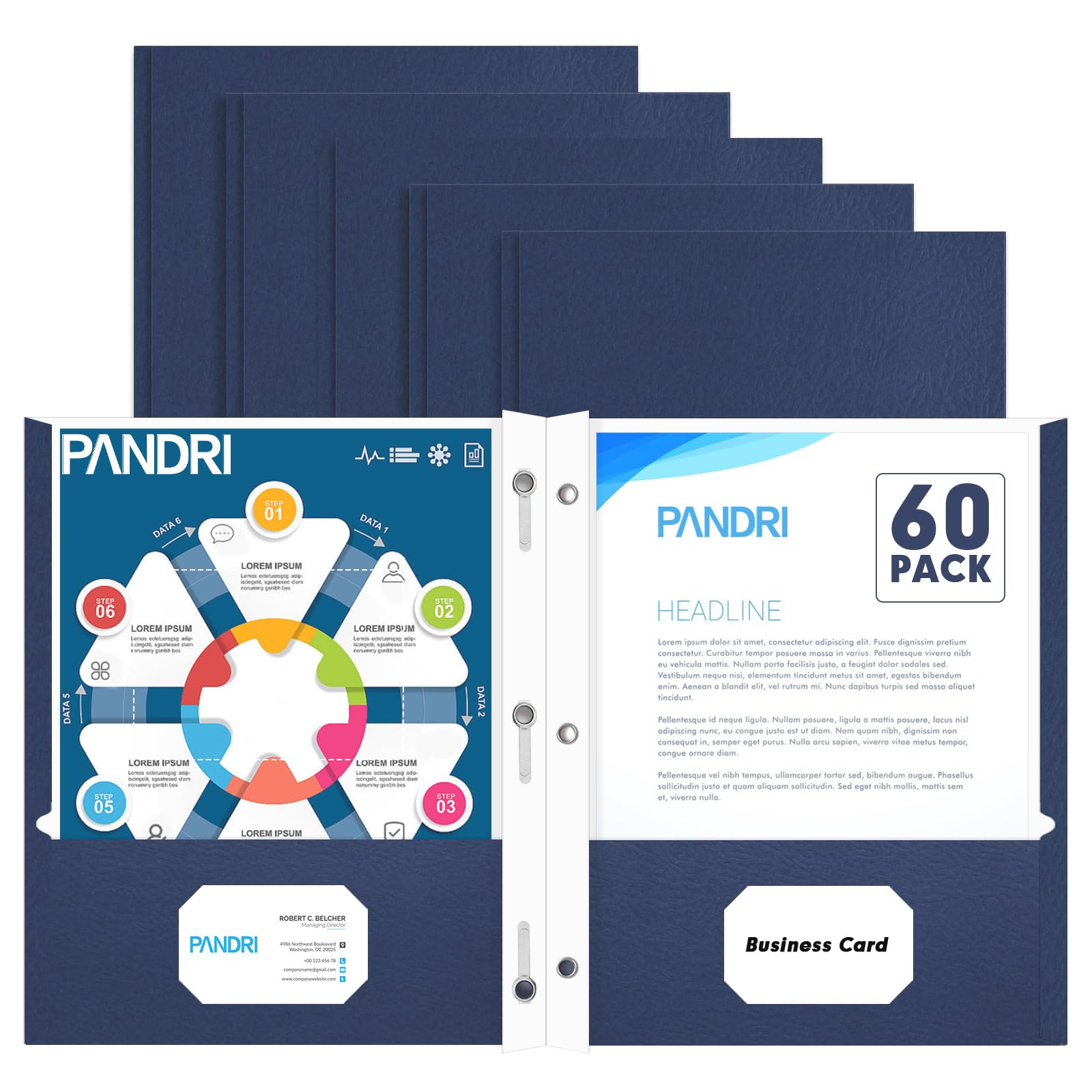 Two Pocket Folders, Pandri 60 Pack Two Pocket Folders With Prongs, 3 Prong Folders Designed For Office And Classroom, Letter Siz