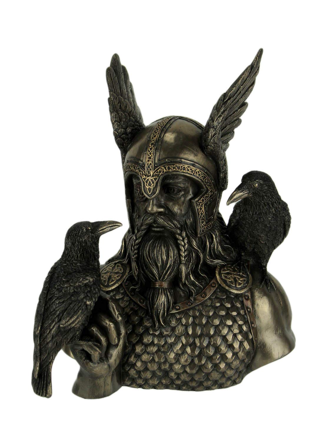 Veronese Design 9 Inch Norse God Odin Winged Helm with Ravens Cold Cast Resin Bronze Finish Statue