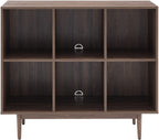 Crosley Furniture Liam Record Storage Cube Bookcase with 6 Cubes, Vinyl Record Holder and Bookshelf, Walnut