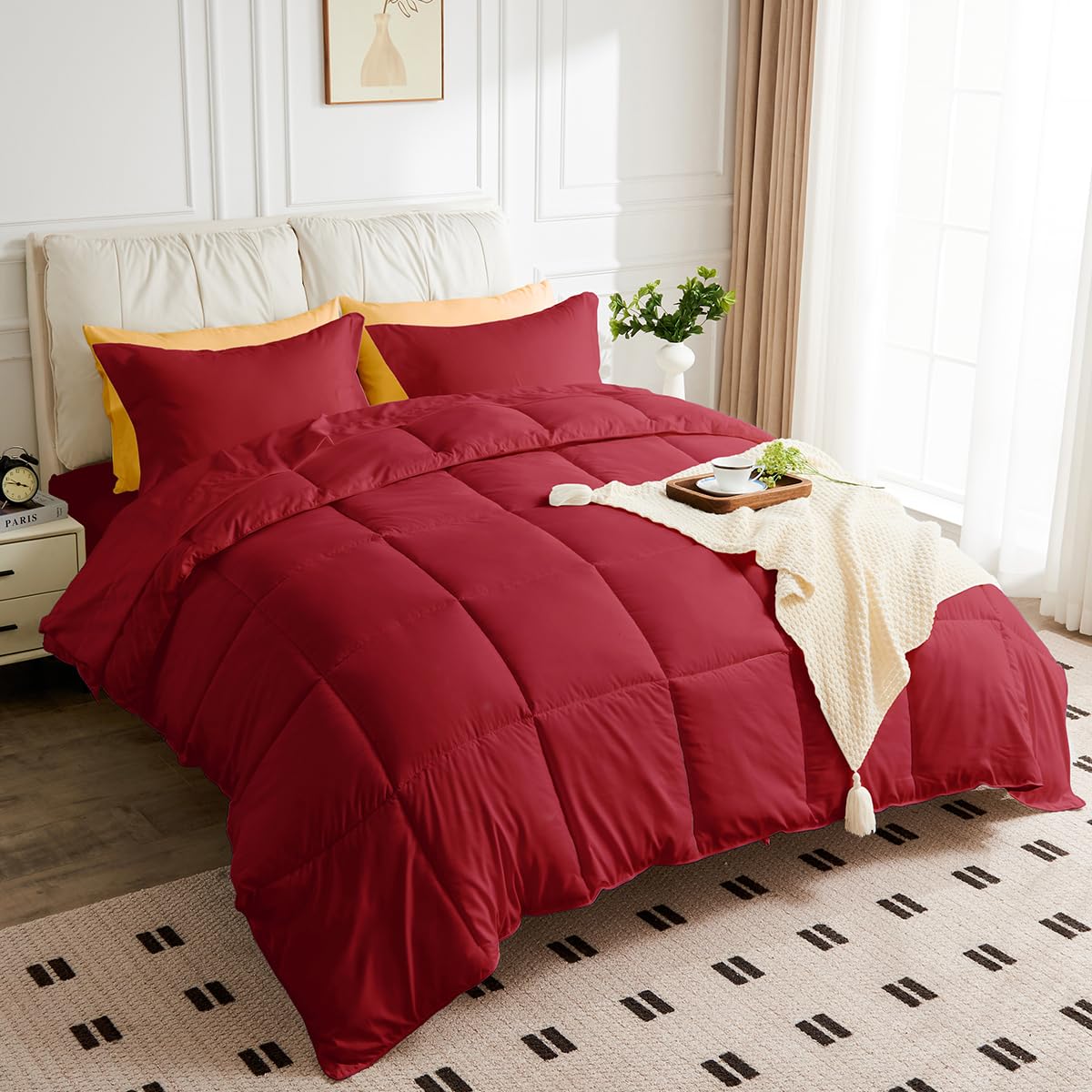 Jokolo Queen Size Comforter Set  3 Pieces, 1 Reversible Comforter And 2 Pillowcases,Soft Quilted Warm Fluffy Cooling Bedding Fo