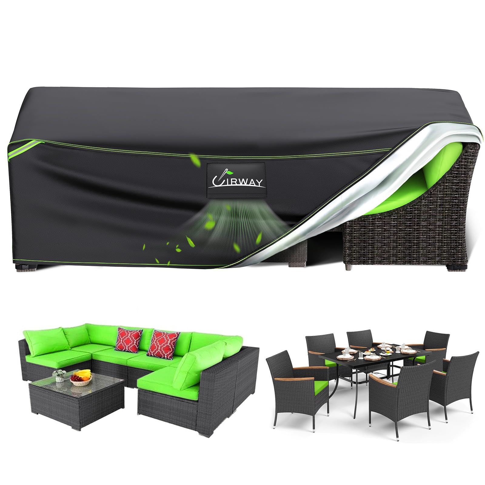 Uirway Patio Furniture Covers - Waterproof, 126' L X 63' W X 28' H Outdoor Dining Table And Chair Rectangular, Heavy Duty 420