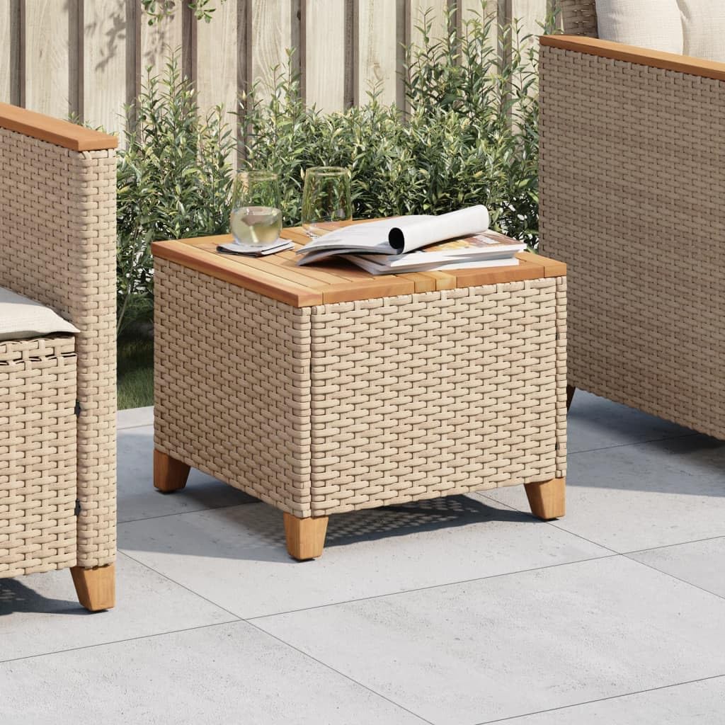 vidaXL Patio Table - Beige/Brown - 17.7&quot;x17.7&quot;x14.6&quot; - Poly Rattan & Acacia Wood - UV-Resistant - Easy to Assemble