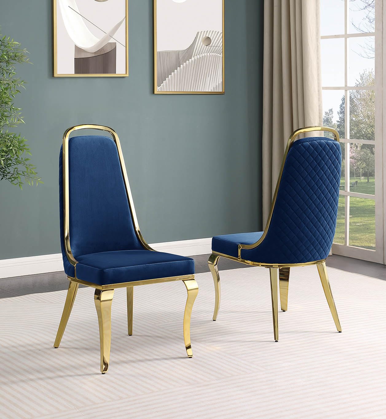 Best Quality Furniture SC310-317 Dining Chairs, Navy Blue/Gold