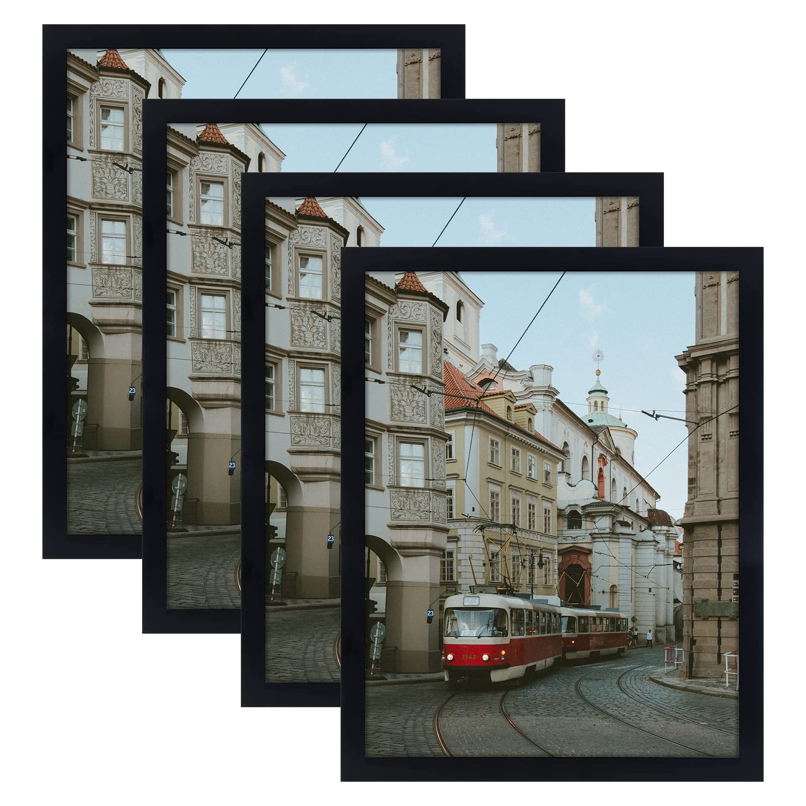 Golden State Art, 18x24 Black Photo Frame - Solid Wood And Display 18x24 Picture without Mat -Acrylic Glass (Wall Display) - 4 P