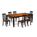 East West Furniture LGAN7-BCH-W 7 Piece Dining Set Consist of a Rectangle Dining Table with Butterfly Leaf and 6 Kitchen Chairs, 42x84 Inch, Black & Cherry