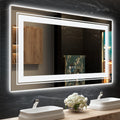 Snowdool 55X30 LED Bathroom Mirror with Lights, Front and Backlit Mirror Bathroom, Stepless Dimmable, Anti-Fog LED Mirror, Light