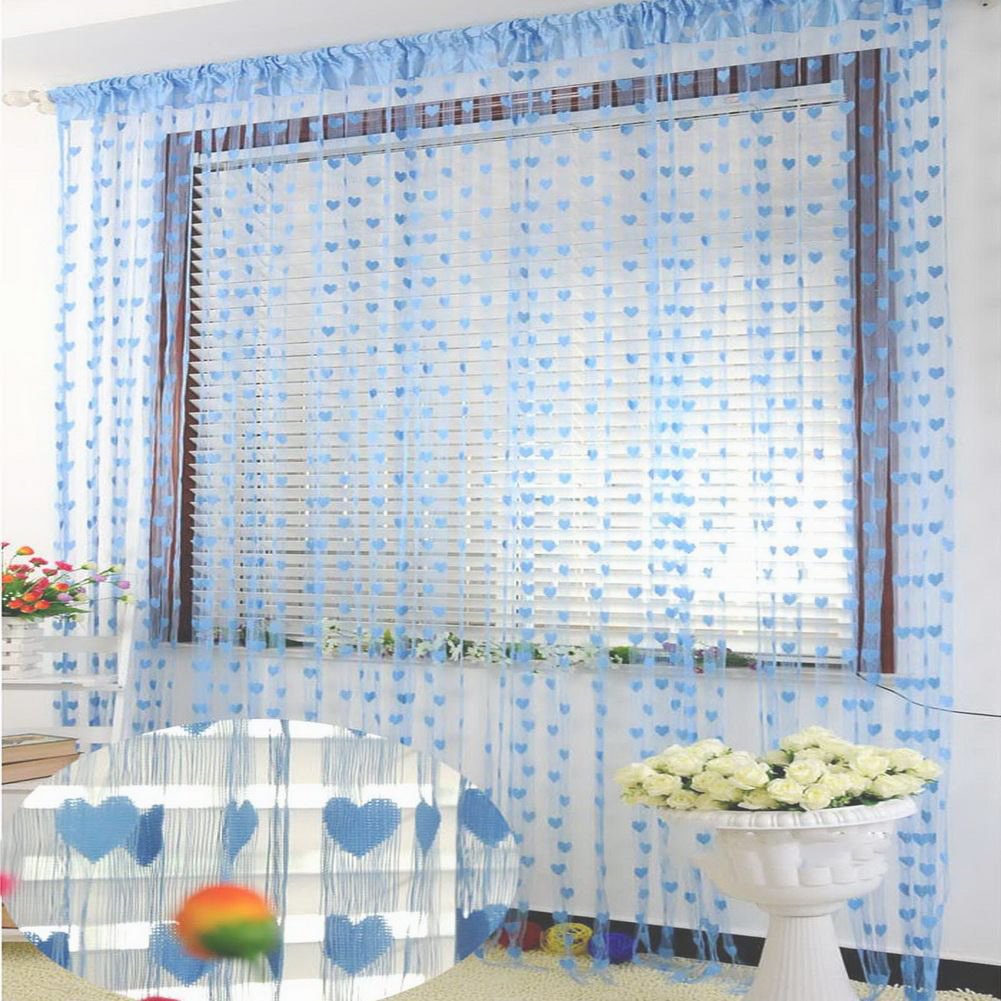 Pindia 6 feet 1 PC Sky Blue String Net Heart Design Door Window Curtain