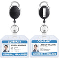 Teskyer 2 Pack Heavy Duty Retractable Badge Holders With Carabiner Reel Clip And Extra Thick Clear Name Tag Id Card Holders, Hor