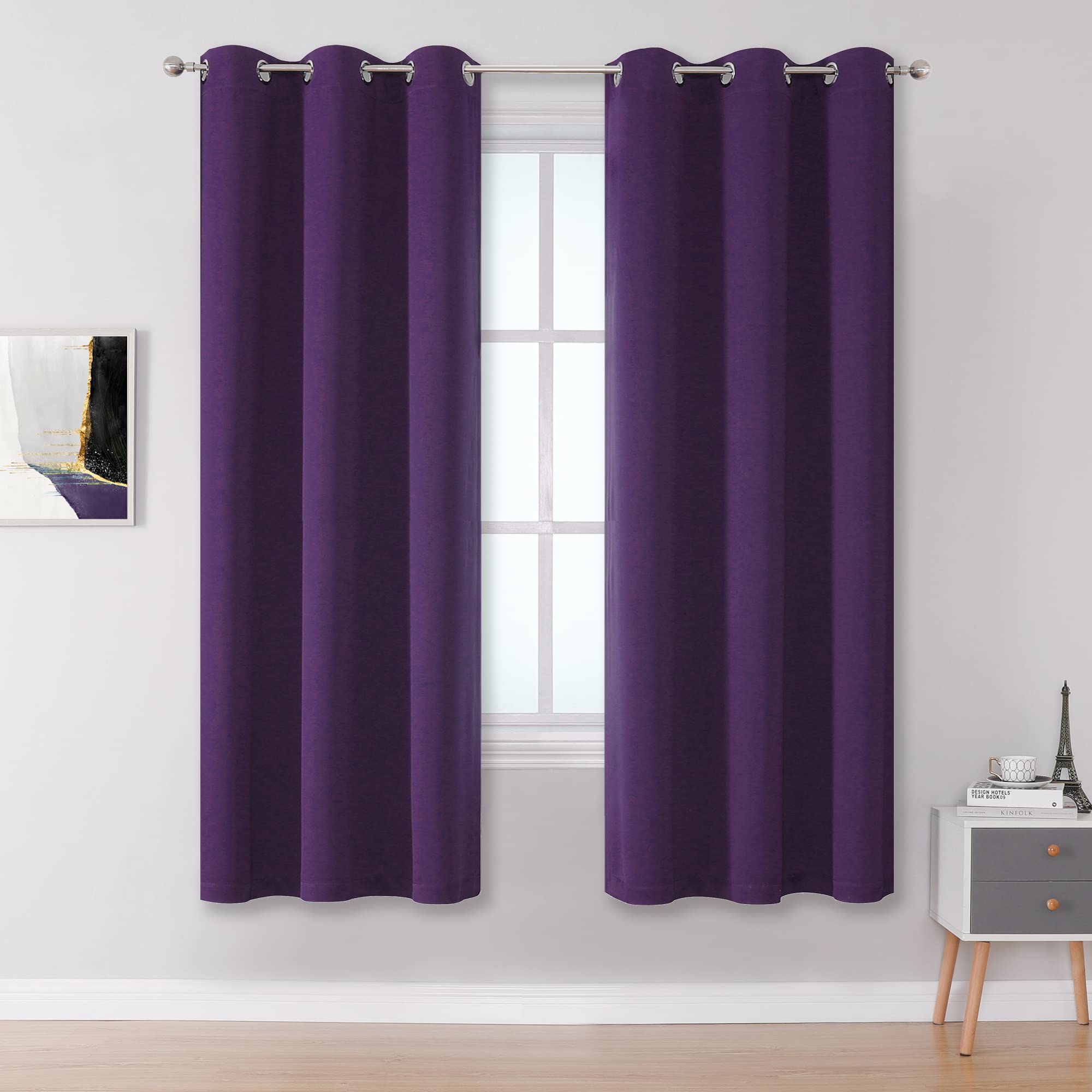 Dualife Royal Purple Room Darkening Curtain Panels For Bedroom Purple Curtains 72 Inches Long Set Of 2 Panels Grommet Top 42 W X