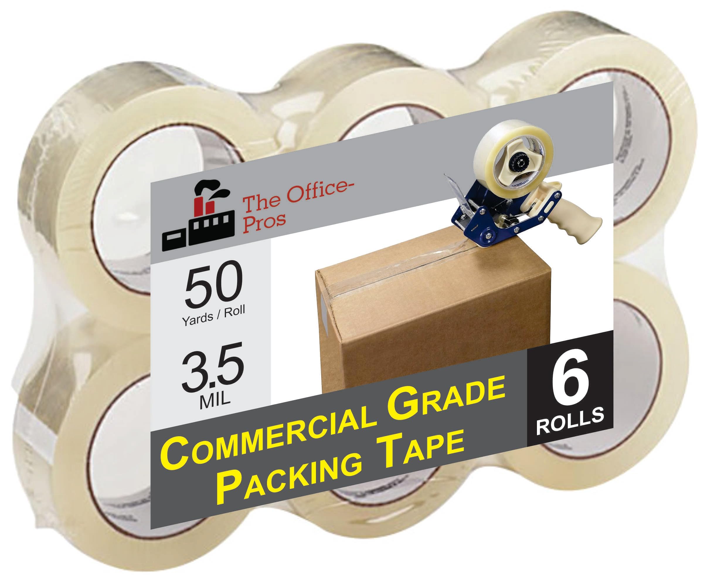 The Office-Pros Packing Tape, Heavy Duty Packing Tape, Clear Box Tape, Moving Tape, Carton Sealing Tape, 3 Inch Core - 3.5 Mil X