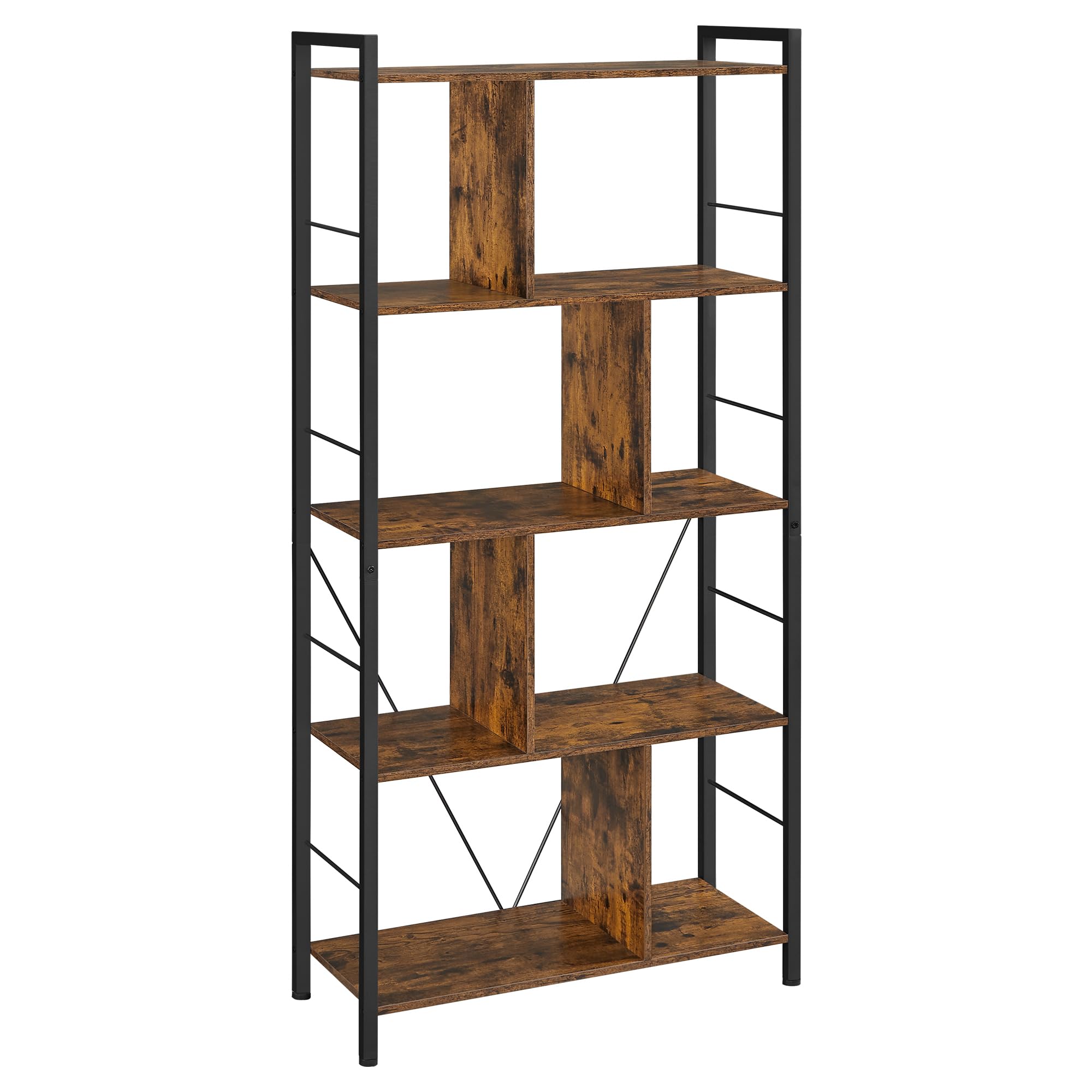 Vasagle Bookshelf, 5-Tier Bookcase, Storage Shelving Unit, Display Shelf With Open Compartments For Living Room, Home Office, Bedroom, Industrial, Rustic Brown And Black Ulbc121B01