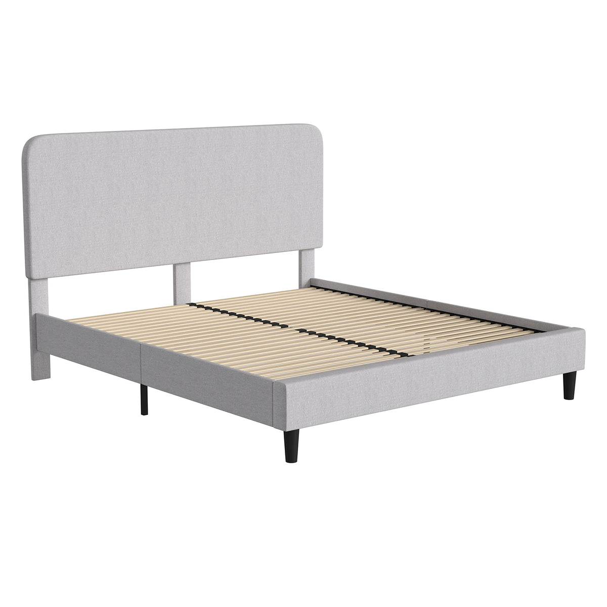 Flash Furniture Addison King Size Platform Bed with Fabric Upholstered Headboard, Timeless Low-Profile King Bed Frame with Headboard, Light Gray